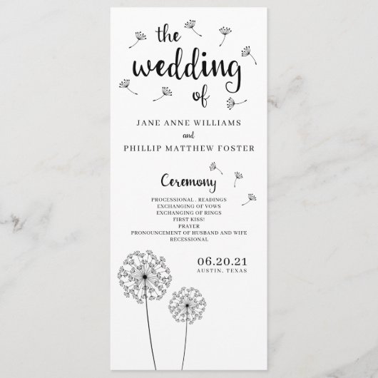 Dandelion Rustic Wedding Program Programm (Vorderseite)