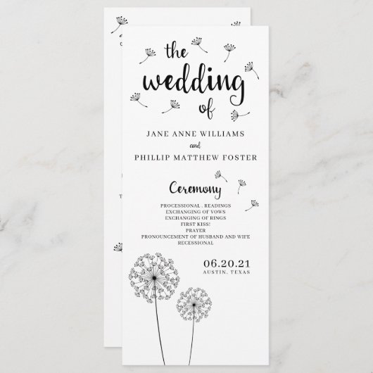 Dandelion Rustic Wedding Program Programm (Vorne/Hinten)
