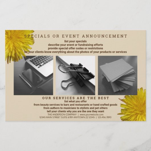 Dandelion Rustikale Blume Einfache Moderne 3 Foto Flyer (Vorne)