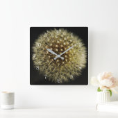 Dandelion Seedhead White Script Numbers wc Quadratische Wanduhr (Zuhause)