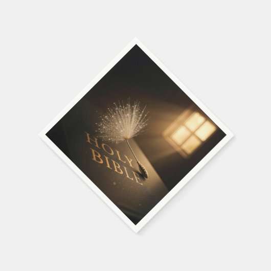 Dandelion Seedling with Water Droplets on a Bible Serviette (Ecke)