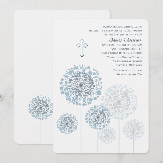 Dandelion Seedlings Blue Religious Einladung (Vorne/Hinten)