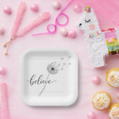 Dandelion Seedlings with Believe Text Pappteller (Party)