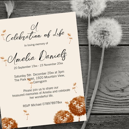 Dandelion Seeds Celebration of Life Card Einladung