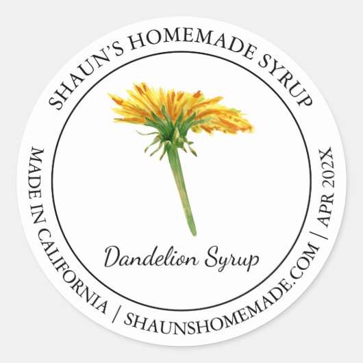 Dandelion Sirup Modernes Label Runder Aufkleber (Vorderseite)