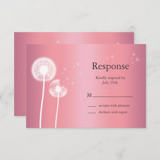 Dandelion UAWG in Rose Gold und Grau RSVP Karte (Vorne/Hinten)
