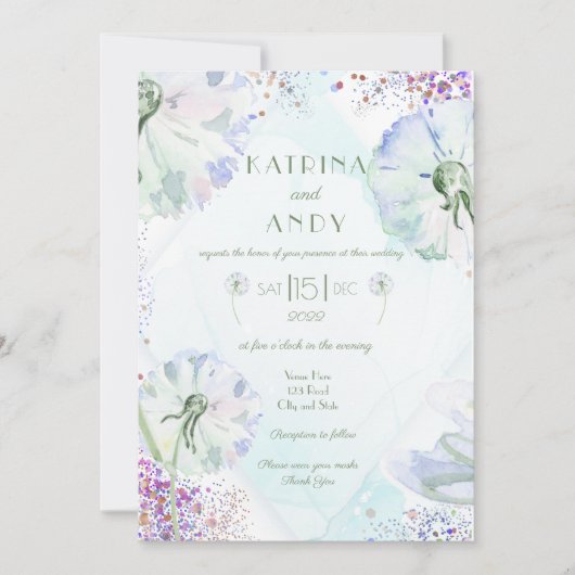 Dandelion und Glitzer Einladung zur Hochzeit (Vorderseite)
