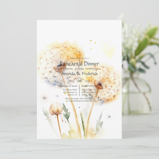 Dandelion Wedding Probe Dinner Einladung (Stehend Vorderseite)