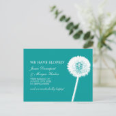 Dandelion White & Aquamarin Elopement Ankündigungspostkarte (Stehend Vorderseite)