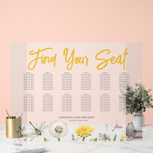 Dandelion Wildblume Hochzeitssitze Mattiert Acrylschild (Hochzeit)