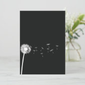 Dandelion Wish Black and White Wedding Einladung (Stehend Vorderseite)