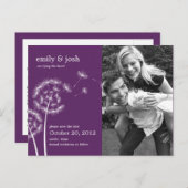 Dandelion Wish Foto Save the Date (Lila) Ankündigungspostkarte (Vorne/Hinten)