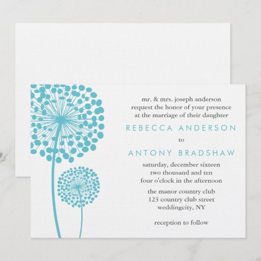 Dandelion Wishings Wedding Einladung (Vorne/Hinten)