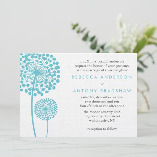 Dandelion Wishings Wedding Einladung (Stehend Vorderseite)