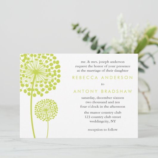 Dandelion Wishings Wedding Einladung (Stehend Vorderseite)