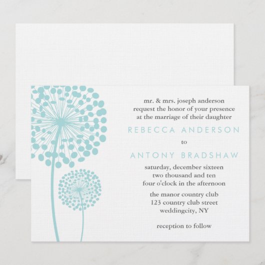 Dandelion Wishings Wedding Einladung (Vorne/Hinten)