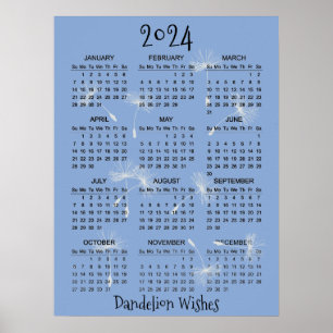 Dandelion wünscht Design 2024 Calendar Poster