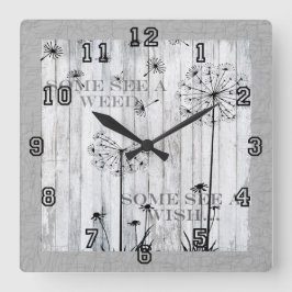 Dandelion wünscht Dreamy Gray Quote Quadratische Wanduhr