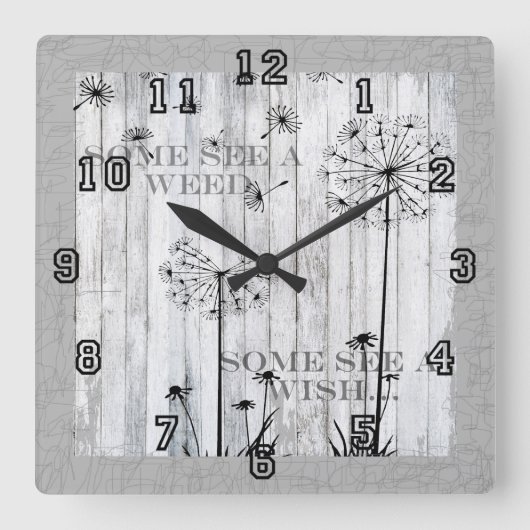 Dandelion wünscht Dreamy Gray Quote Quadratische Wanduhr (Vorderseite)