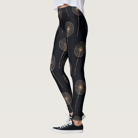 Dandelion wünscht Rose in Gold und Schwarz Leggings (Links)