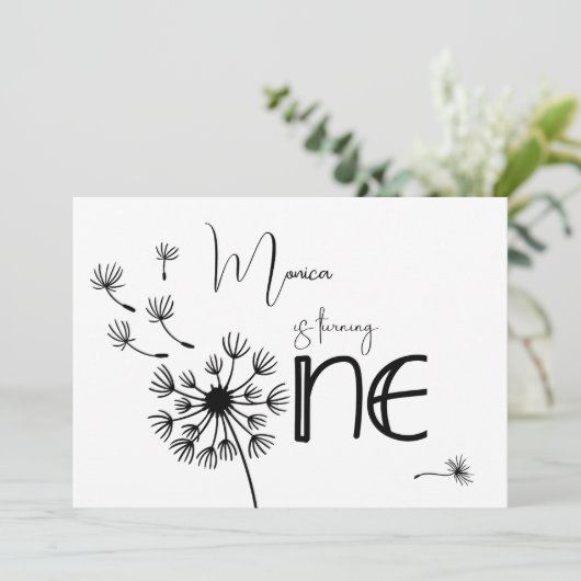 Dandelion zum ersten Geburtstag Einladung (Stehend Vorderseite)