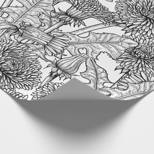Dandelions, black and white geschenkpapier (Ecke)