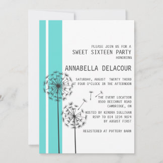 Dandelions Blue 16 . Geburtstag Einladung