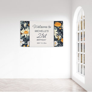 Dandelions Daisies Navy Blue 21. Geburtstag Willko Banner