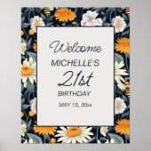 Dandelions Daisies Navy Blue 21. Geburtstag Willko Poster (Vorne)