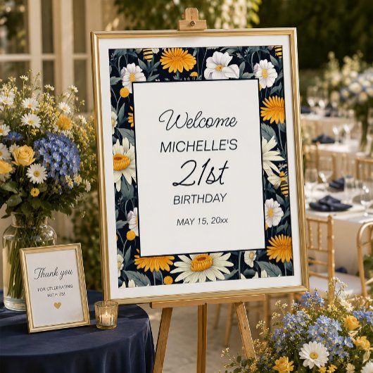 Dandelions Daisies Navy Blue 21. Geburtstag Willko Poster