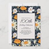 Dandelions Daisies Navy Blue Adult 100. Geburtstag Einladung (Vorderseite)