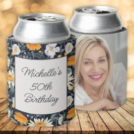 Dandelions Daisies Navy Blue Birthday Name Foto Dosenkühler