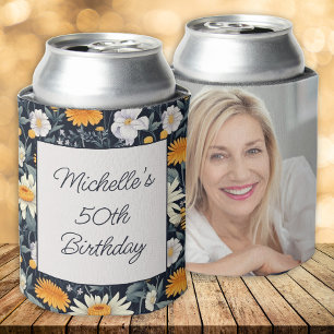 Dandelions Daisies Navy Blue Birthday Name Foto Dosenkühler