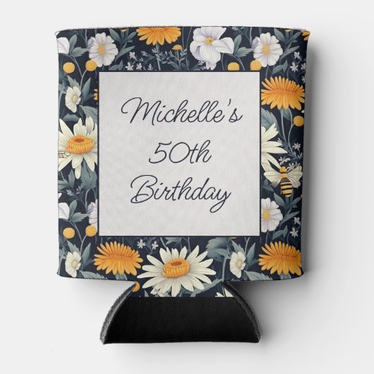 Dandelions Daisies Navy Blue Birthday Name Foto Dosenkühler (Vorderseite)