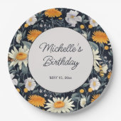 Dandelions Daisis Navy Blue Geburtsdatum Pappteller (Vorderseite)