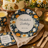 Dandelions Daisis Navy Blue Geburtsdatum Pappteller