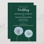 Dandelions Dandelion Uhren Dunkelgrüne Hochzeit Einladung (Vorne/Hinten)