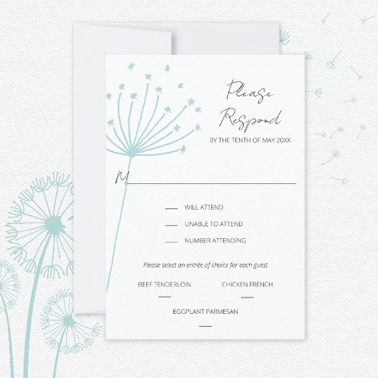 Dandelions Meal Choice Wedding Response Card RSVP Karte