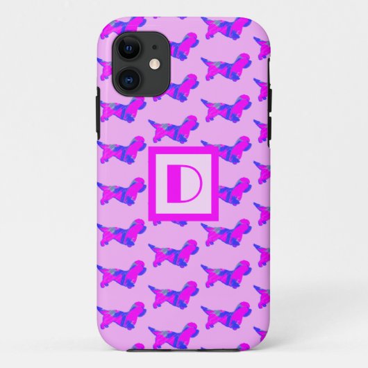 Dandie Dinmont Dog Lover Pink & Blue Monogram Case-Mate iPhone Hülle (Rückseite)