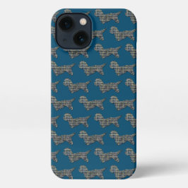 Dandie Dinmont Dog Niedlich Silhouette Grid Blue iPhone 13 Hülle