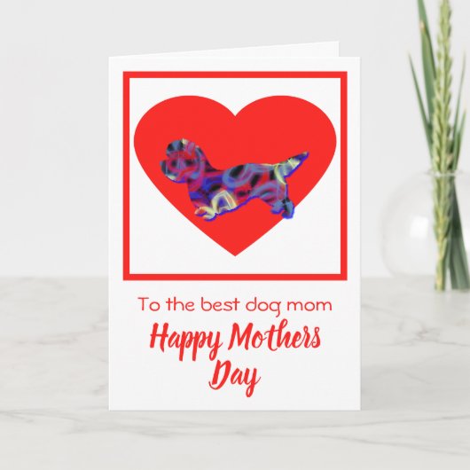 Dandie Dinmont Dog Red Heart Mother's Day Card Dankeskarte (Vorderseite)