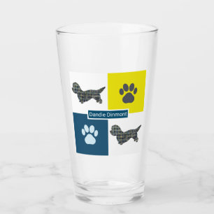 Dandie Dinmont Dog Silhouette & Paw Y&B Grid Glas