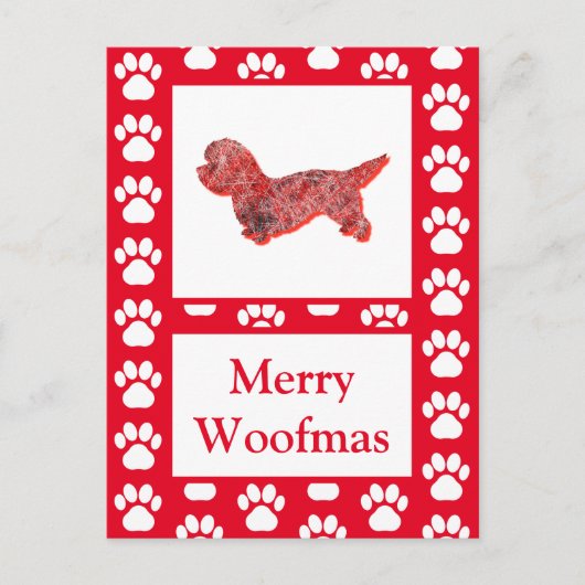 Dandie Dinmont Dog Silhouette Red Merry Weihnachte Postkarte (Vorderseite)