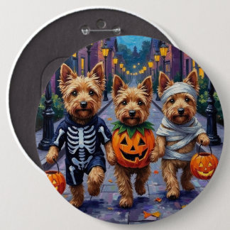 Dandie Dinmont Terrier beim Halloween-Süßigkeiten- Button