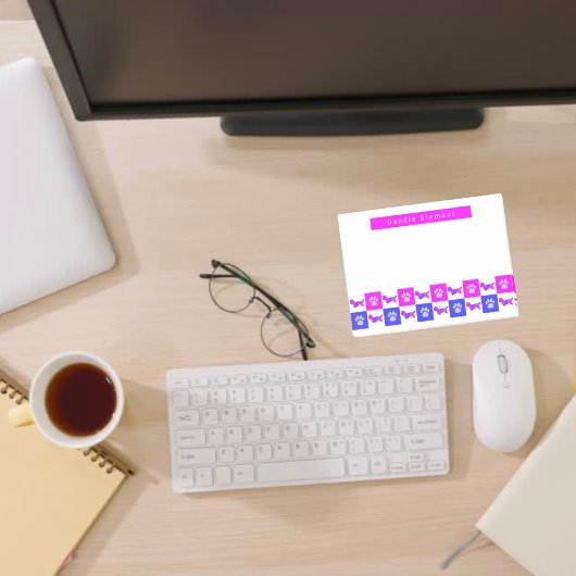 Dandie Dinmont Terrier Dog & Paw Hot Pink & Blue Post-it Klebezettel