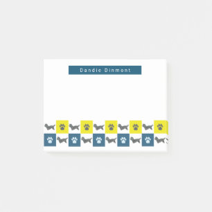 Dandie Dinmont Terrier Dog & Paw Yellow& Blue Grid Post-it Klebezettel