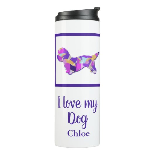 Dandie Dinmont Terrier Dog Silhouette PurplePY&B Thermosbecher (Nach links gedreht)