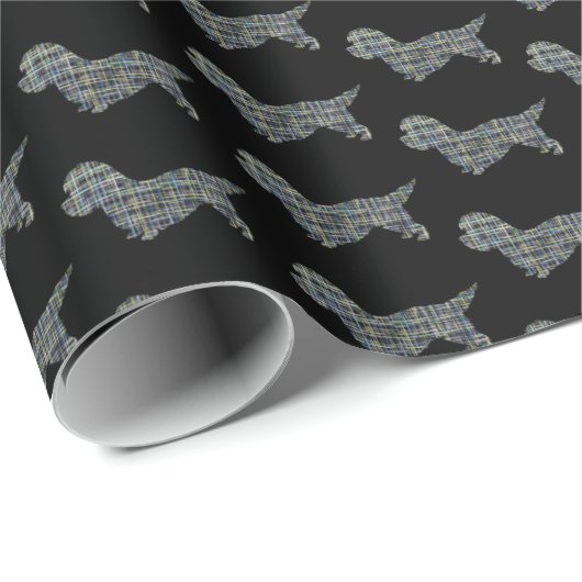 Dandie Dinmont Terrier Dog Silhouette Y&B Black Geschenkpapier (Rolleneckpunkt)