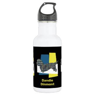 Dandie Dinmont Terrier Dog Yellow & Blue Grid Edelstahlflasche