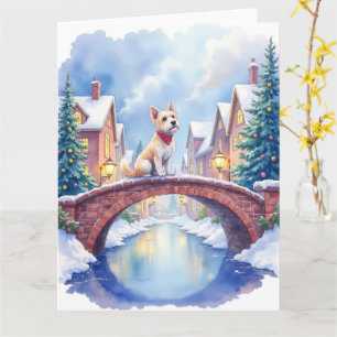 Dandie Dinmont Terrier Dorfbrücke Weihnachten Karte